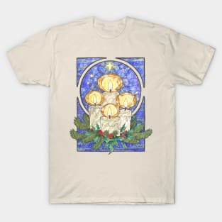 Winter Offering of Holly Berries and Pine Yule Art Nouveau Spirits of Winter Series T-Shirt